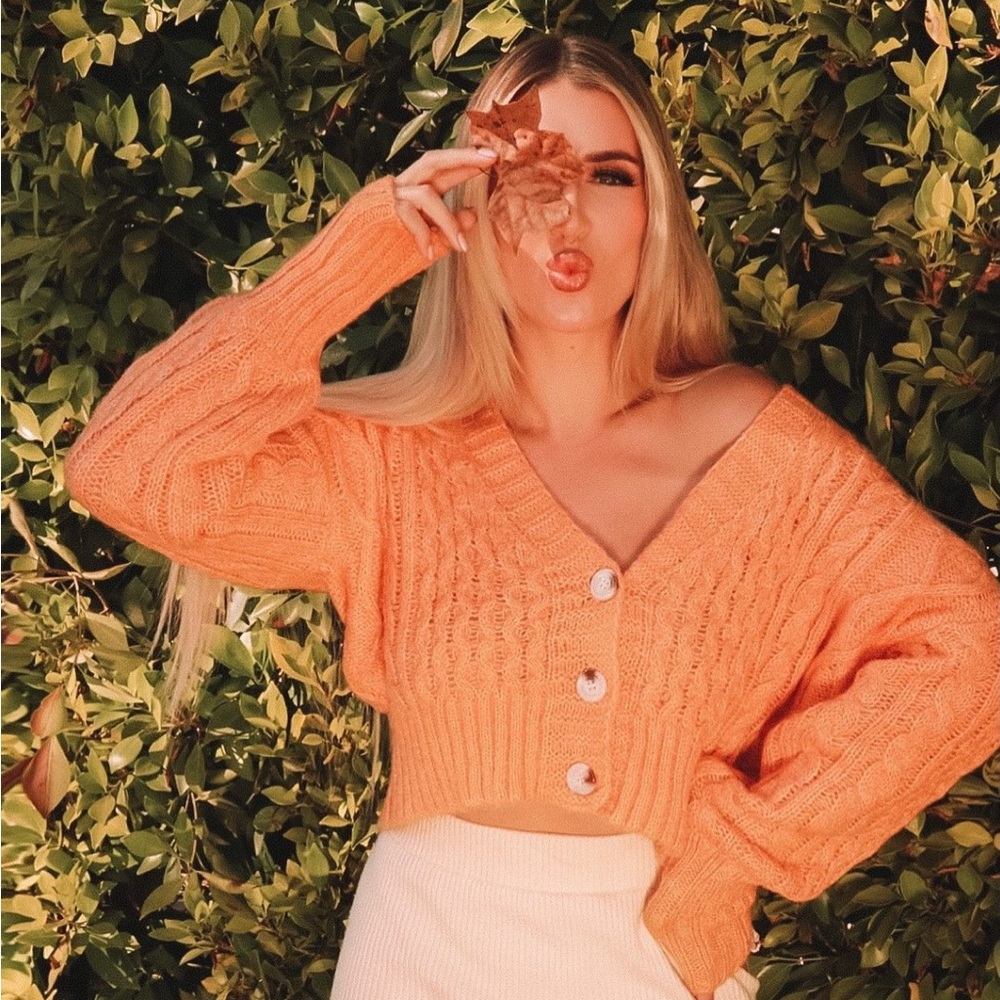 Vibrant Orange Button-Up Cardigan